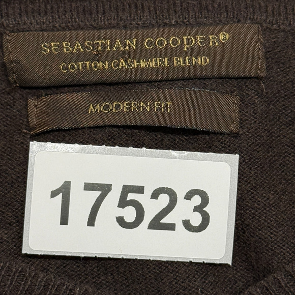 Sebastian Cooper Sweater Mens Cashmere Blend Large Brown Tan Argyle Preppy - Picture 10 of 10